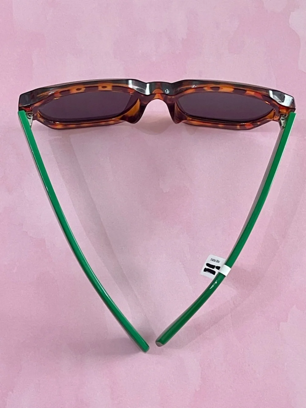 Free People Retro Square Tortoiseshell Sunglasses with Green Arms - Picture 7 of 14